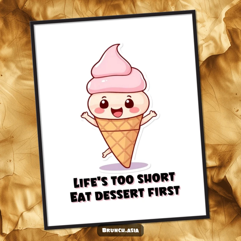 Funny Free Printable Wall Art: A vibrant, beaming ice cream cone character joyfully spinning in a dynamic and cheerful pose.