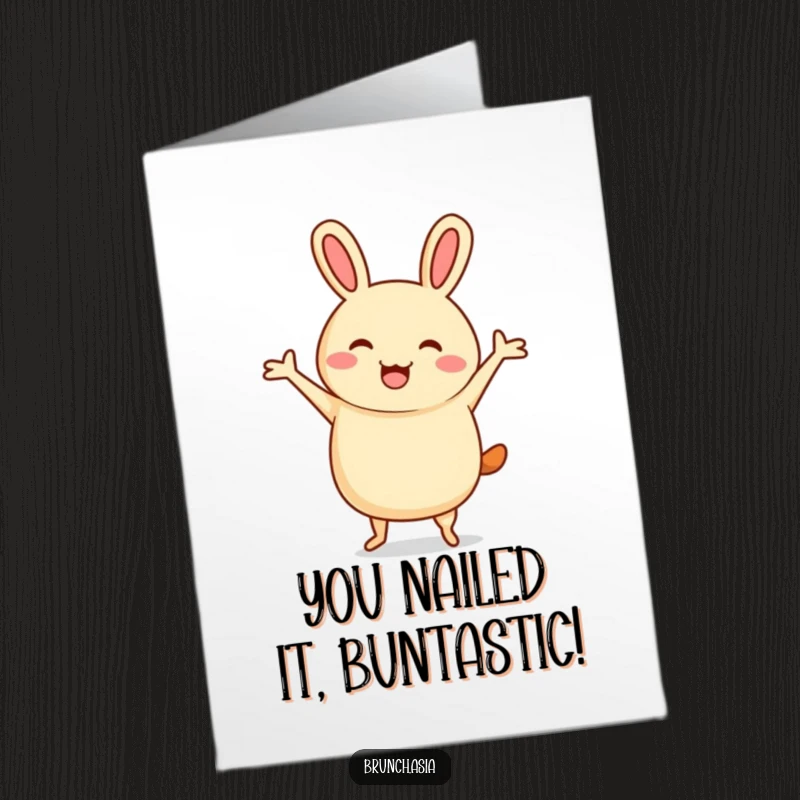 Funny Free Printable Congratulations Card: A cheerful bao bun character doing a jig with stick arms, celebrating a fantastic achievement.