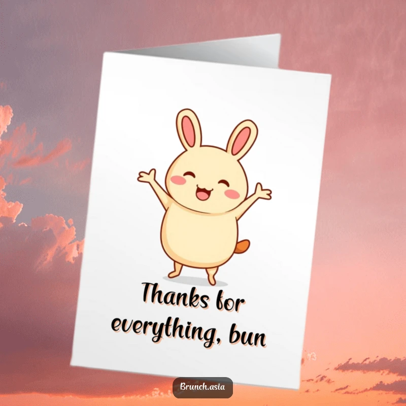 Funny Free Printable Thank You Card: A cheerful bao bun character doing a jig with simple stick arms, conveying playful gratitude.